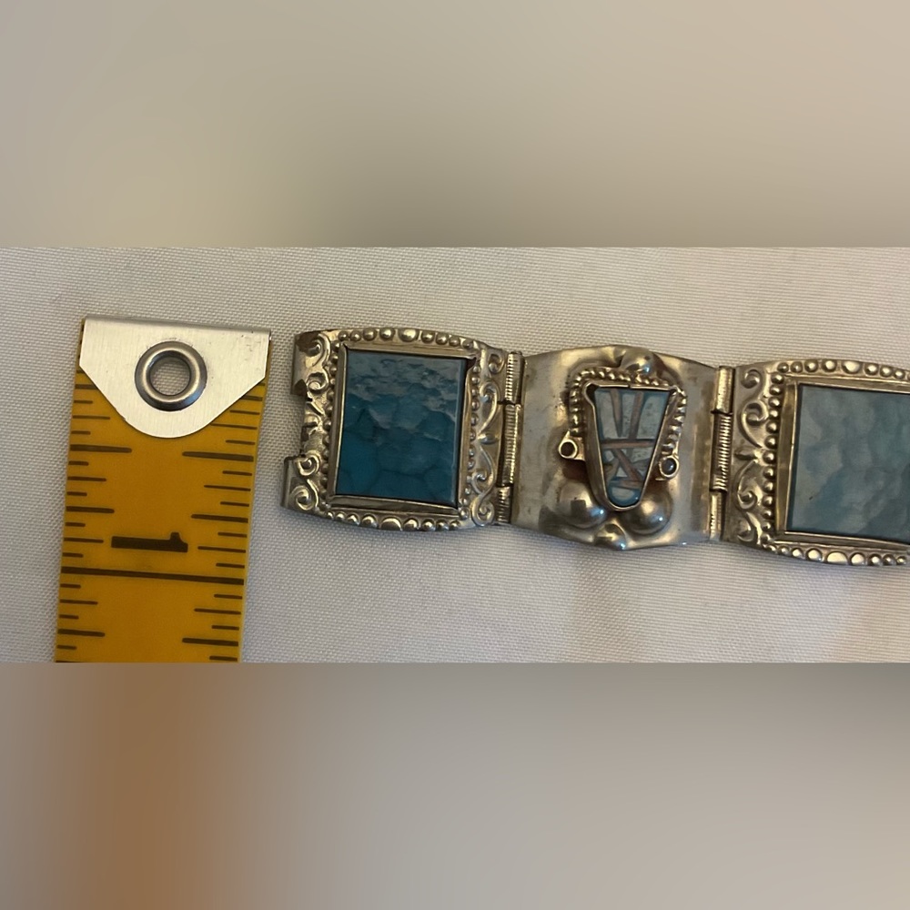 Stunning Hecho En Taxco Vintage Turquoise Bracelet - Picture 5 of 12